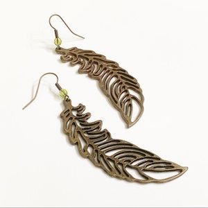 Feather Bronze Tone Metal Dangle Earrings